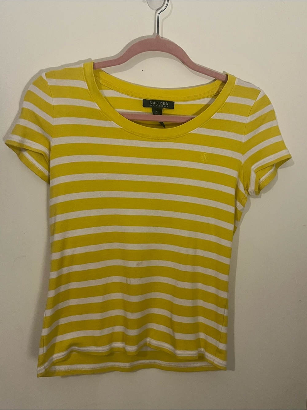 Lauren Ralph Lauren Women’s Striped Scoop Neck Short Sleeve Tee XS Yellow White